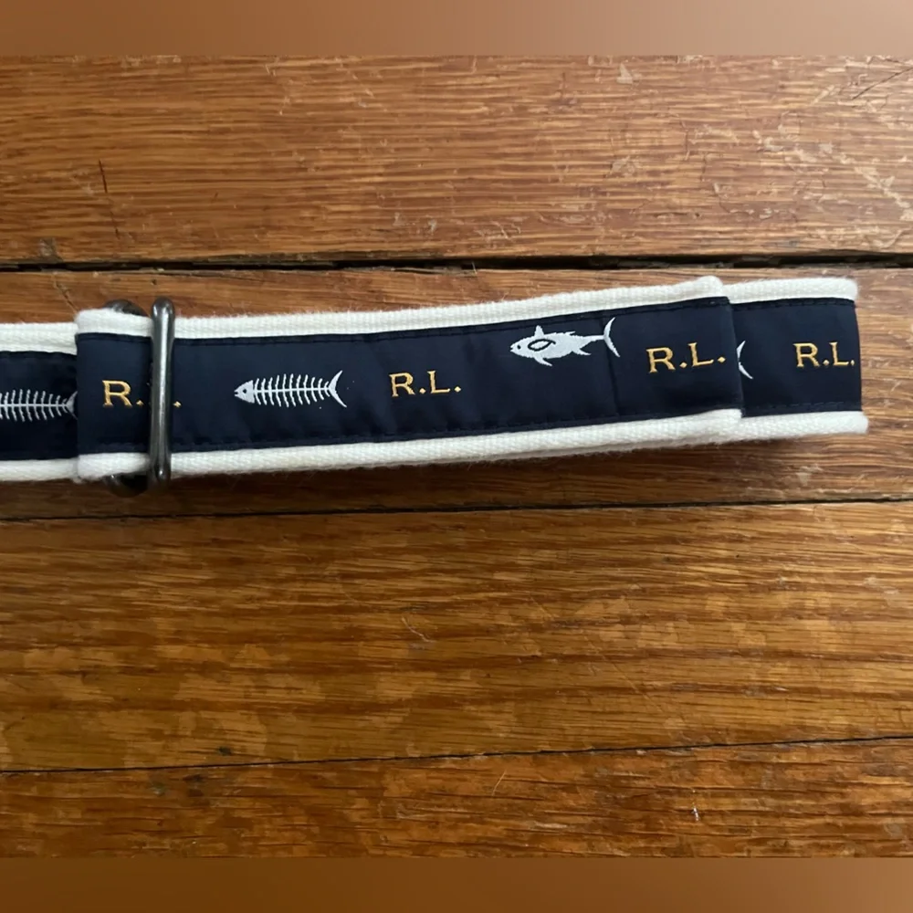 Polo by Ralph Lauren Navy and White Fish Motif Webbing Belt